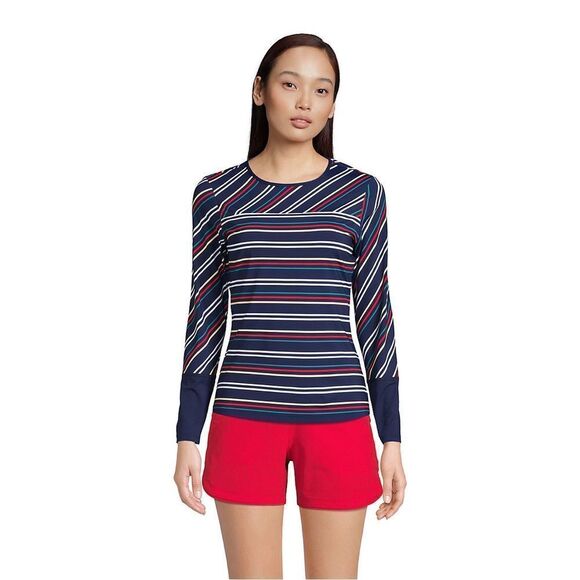 Land’s End size medium long sleeve rashguard navy harbor multi stripe print XL - Picture 1 of 4